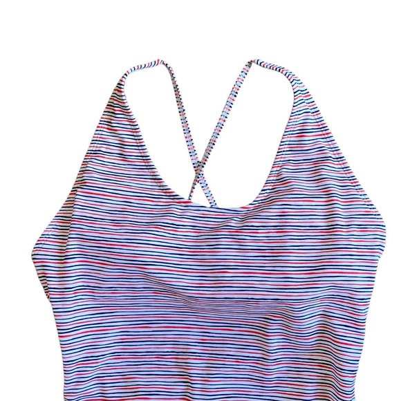 Gap Women's L One Piece Swimsuit Scoop Front Cross Back Stripe Red White Blue - Picture 3 of 9